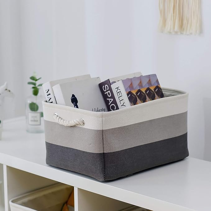 Large Storage Baskets for Shelves, Fabric Baskets for Organizing, Collapsible Storage Bins for Closet, Nursery, Clothes, Toys, Home & Office [3-Pack, Gray Gradient]-Ruum Studio Home
