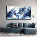 AJAZIKO Large Framed Canvas Wall Art Blue Abstract Wall Art Pictures for Living Room Bedroom Kitchen Office Decor 29x58 In Navy Gold Modern Paintings-Ruum Studio Home