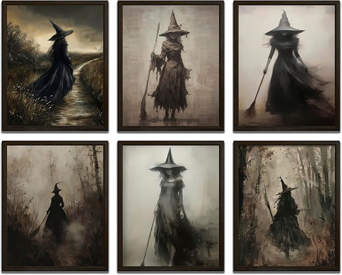 LANCHI95 6 Pcs 8x10in Vintage Rustic Witch Posters Halloween Wall Art Witch in The Forest Painting Prints Goth Dark Moody Wall Decor for Living Room Bedroom 8x10 in (UNFRAMED)-Ruum Studio Home