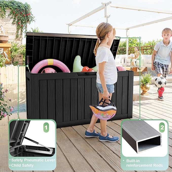 DRATO 80 Gallon Large Deck Box, Outdoor Storage Box for Patio Furniture, Patio Cushions, Gardening Tools, Pool Supplies 480lbs Weight Capacity,Waterproof Resin Storage Boxes-Ruum Studio Home