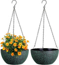 10 inch Hanging Planters for Indoor Outdoor Plants, 2 Pack Hanging Flower Pots with Drainage Holes and Chain for Garden, Plastic Hanging Baskets for House Plants, Black with Green Speckles-Ruum Studio Home