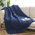 WESHIONGOO Chunky Knit Blanket Throw 50"×60" Knitted Throw Blankets for Couch Bed Fluffy Soft Blanket with Jumbo Chenille Yarn Thick 100% Handmade (Navy Blue)-Ruum Studio Home