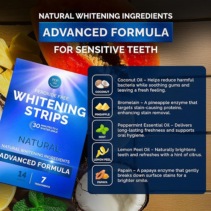 Whitening Strips for Sensitive Teeth 7 Treatments, Mint – Enamel Safe, Peroxide-Free Coconut Teeth Whitening Strips with Natural Enzymes – Gentle White Stips for Sensitive Gums & Daily Oral Care-Ruum Studio Home