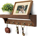 Rebee Vision Farmhouse Key Holder for Wall - Decorative Wooden Mail Organizer with 5 Rustic Key Hooks and Floating Shelf for Home Decor, Hallway, Entryway, Appartment (Retro Brown)-Ruum Studio Home