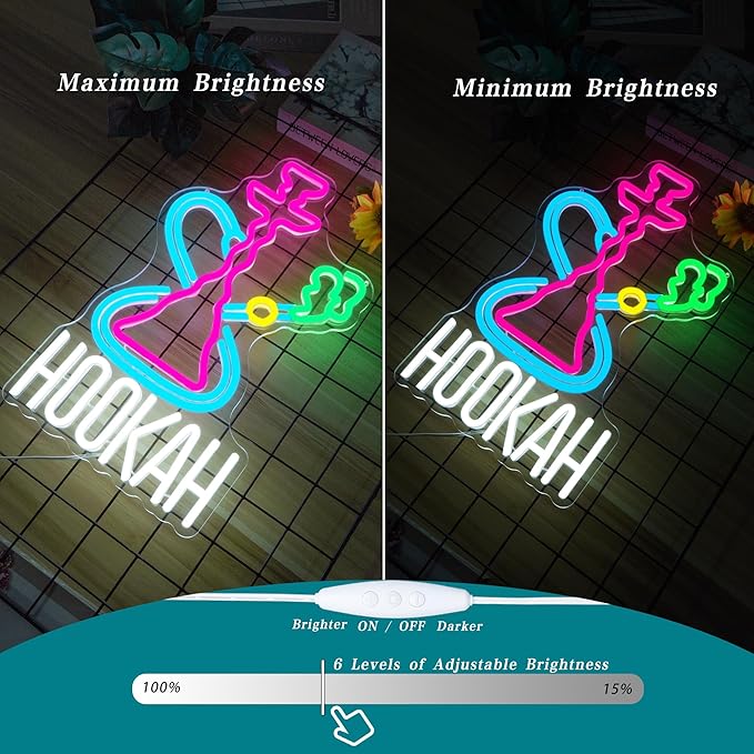 Hookah Neon Sign Nargile Lounge Sign Colorful LED Light for Shisha Bars and Lounges Decor Dimable USB Neon Signs for Man Cave,Hookah Shops,Vape Bars and Vapor Lounges(16.5 * 9.8inch)-Ruum Studio Home