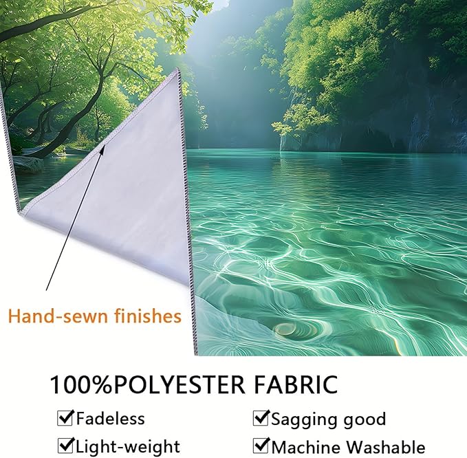 BSFHH Nature Tapestry Forest Tree Sea Cave Wall Hanging, Stream Through Rainforest Landscape Wall Art Tapestry for Bedroom Living room (Lake View, 59" × 51", Unframed)-Ruum Studio Home