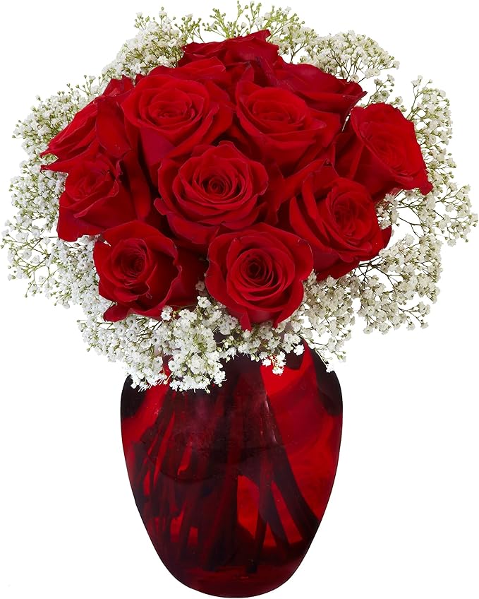 Floral Supply Online - 8" Rose Vase and Flower Guide Booklet - Decorative Glass Flower Vase for Floral Arrangements, Weddings, Home Decor or Office. (Red)-Ruum Studio Home