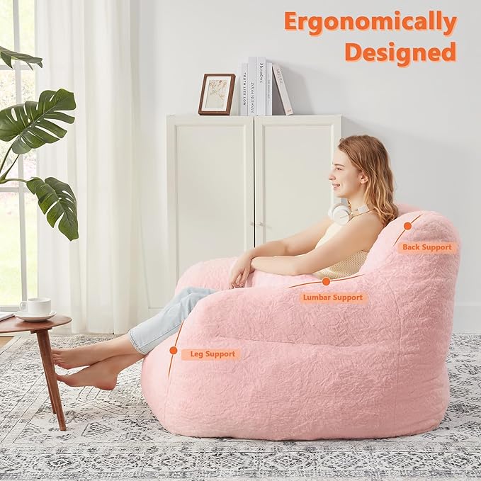 Bean Bag Chair for Adults with Pillow,Oversized Bean Bag Couch Chairs for Adults,Giant Lazy Couch Sofa Chairs with Filler,Large Reading Chair for Living Room Bedroom,Pink-Ruum Studio Home
