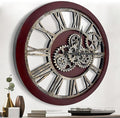The B-Style Large Wall Clock 24 inch Moving Gear Wall Clock Oversized Vintage Farmhouse Wall Clocks for Living Room Decor Rustic Industrial Wood Clock (Walunt Wood and Bronze)-Ruum Studio Home