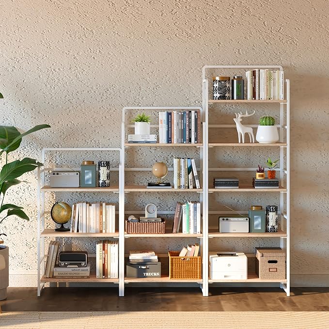 4NM No Assembly Foldable Bookshelf, 4-Shelf Collapsible Bookcase Storage for Small Spaces, 54" H, Natural White-Ruum Studio Home