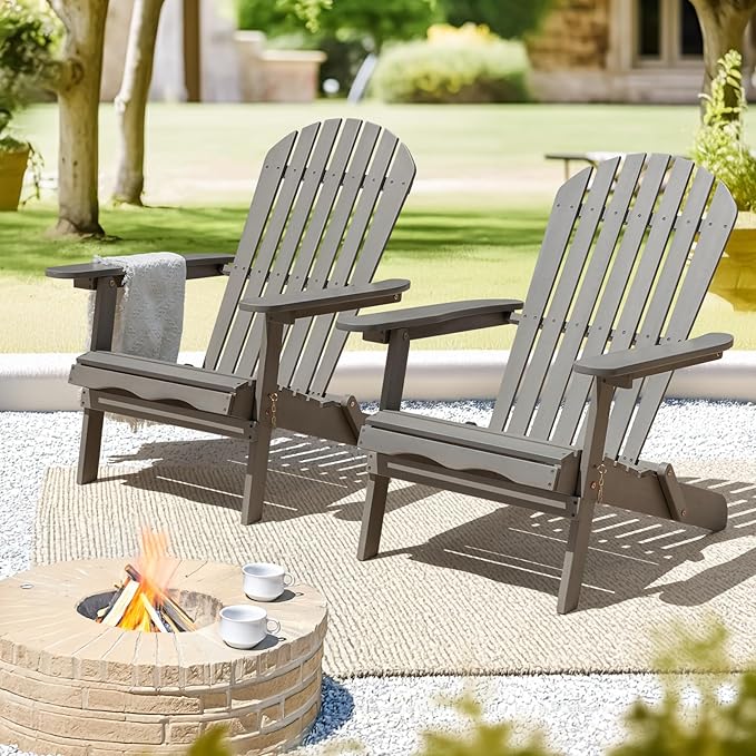 Idzo Outdoor Adirondack Chair Set of 2, Pre-Assembled Backrest, Patio Furniture Set, Outdoor Furniture for Garden, Porch, Deck, Firepit-Ruum Studio Home