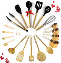 Black and Gold Kitchen Utensils Set - 19-PC Set Includes Stainless Steel and Silicone Cooking Utensils, Measuring Cups and Spoons - Black and Gold Kitchen Accessories for Stylish Cooking & Serving-Ruum Studio Home
