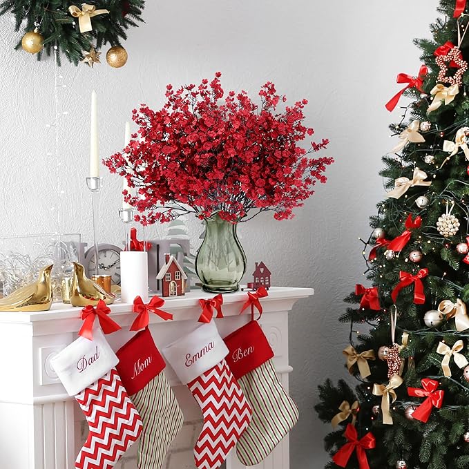 Sggvecsy 15 Pcs Babys Breath Artificial Flowers Gypsophila Bouquets Bulk Real Touch Fake Silk Flowers for Home Wedding DIY Floral Arrangement Kitchen Christmas Centerpiece Festival Decoration (Red)-Ruum Studio Home