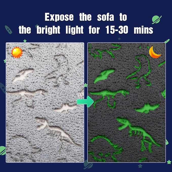 ALIMORDEN Kids Ultra-Soft Snuggle Foam Filled Chair, Glow-in-The-Dark Dinosaurs Fossil Pattern Toddler Cuddly Sherpa Reading Couch for Boys and Girls-Ruum Studio Home