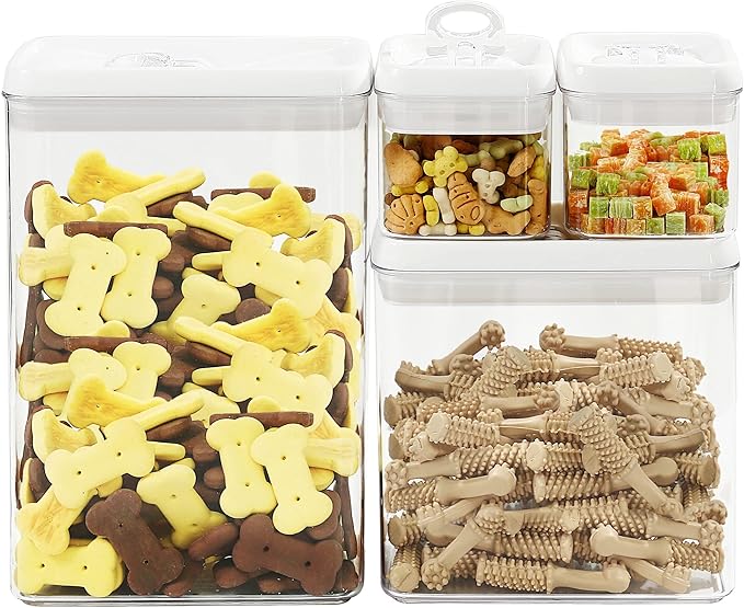 Felli Flip Tite Storage Container with Lid 4" RECTANGULAR Air Tight Ring Flip Top, Stackable Acrylic Canister for Kitchen Counter Pantry, Cereal Granola Pasta Spice, Gift Set for Women (4pk, Variety)-Ruum Studio Home
