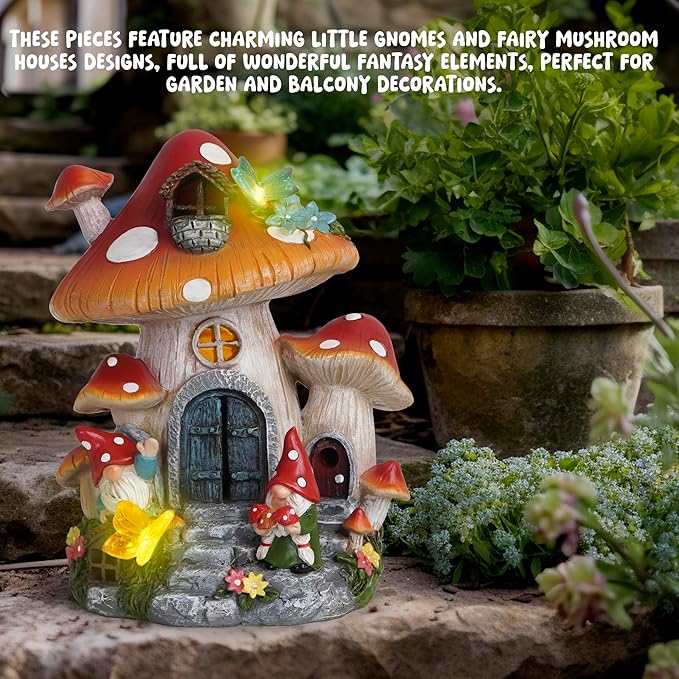 Hodao Spring Garden Mushroom Gnomes Decorations Mushroom House Ornaments Decor for Porch, Garden Yard Spring Lighting House for Outdoor Decor Birthday Gifts for Mom, Grandma,Women-Ruum Studio Home