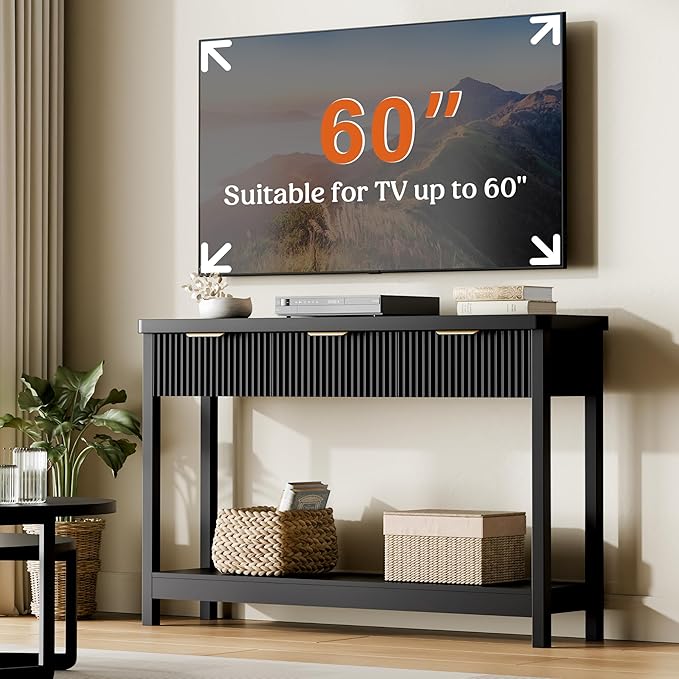 Lulive 51" Fluted Console Table for Entryway, Entryway Table with 3 Wooden Drawers, Farmhouse Behind Sofa Table for Living Room, Hallway, Couch, Foyer-Ruum Studio Home