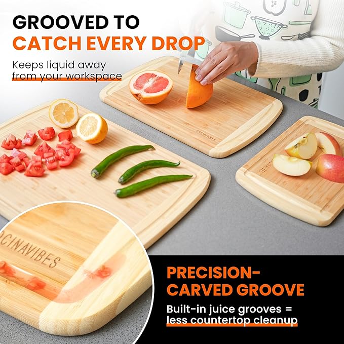 Bamboo Cutting Board Set – Charcuterie & Chopping Boards for Kitchen, Large & Small Sizes, Safe Cutting Boards for Meat, Cheese, Pizza – Home & Kitchen Gift Idea-Ruum Studio Home