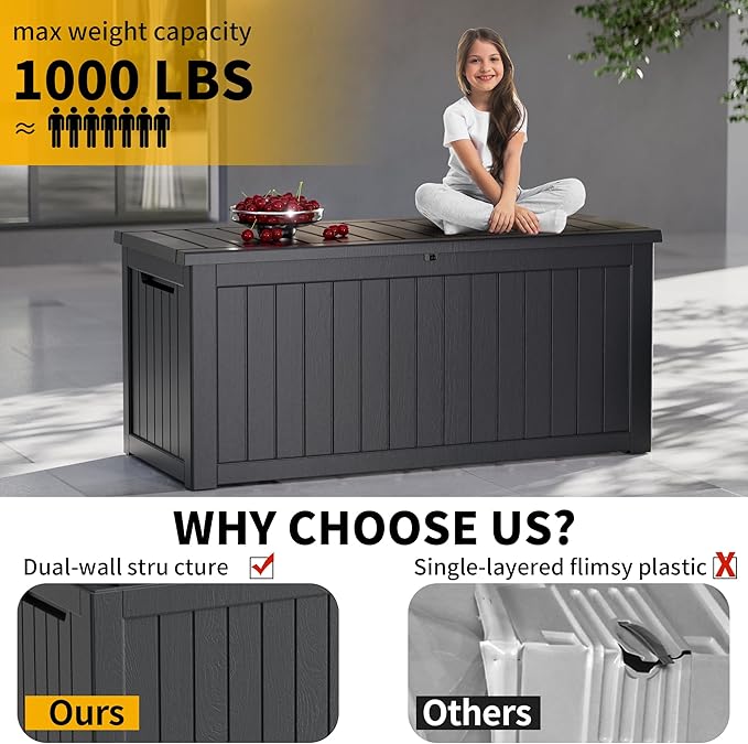270 Gallon Outdoor Storage Box Patio Deck Box Waterproof, Resin Lockable Outside Large Storage Bin for Pool Cushion Furniture, Garden Tools UV-Resistant, Black-Ruum Studio Home