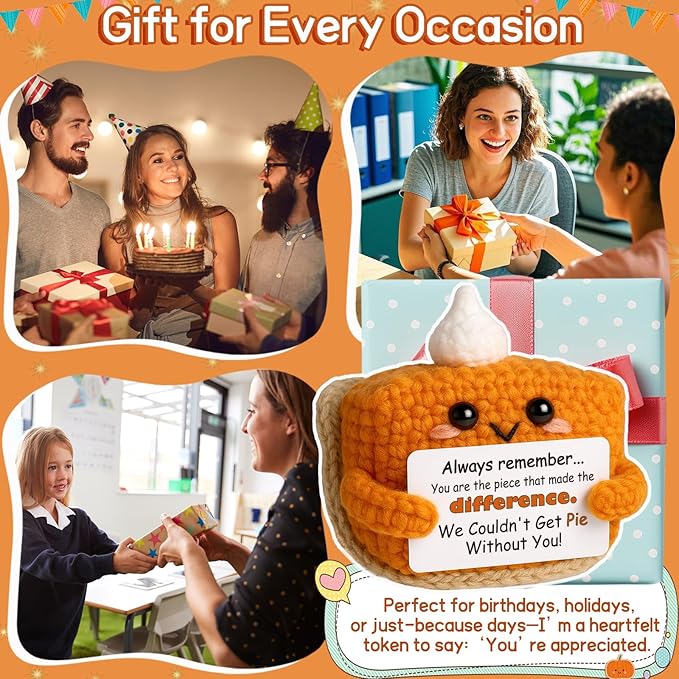 Crochet Appreciation Pumpkin Pie - Farewell Gifts for Coworkers, Bosses, Employees, Volunteers, Teachers, Mini Fall Office Decor for Leaving, Going Away, New Beginning, Retirement, Thank You-Ruum Studio Home