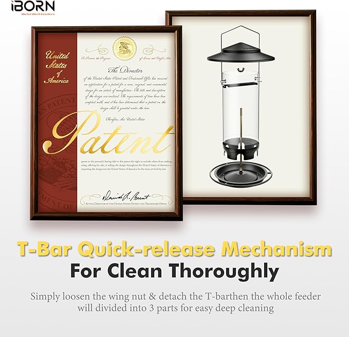 iBorn Metal Bird Feeder for Outside Hanging,Wild Bird Feeders for Cardinal,18cm Large Roof&Tray Black 10 Port(Seed is not Included)-Ruum Studio Home