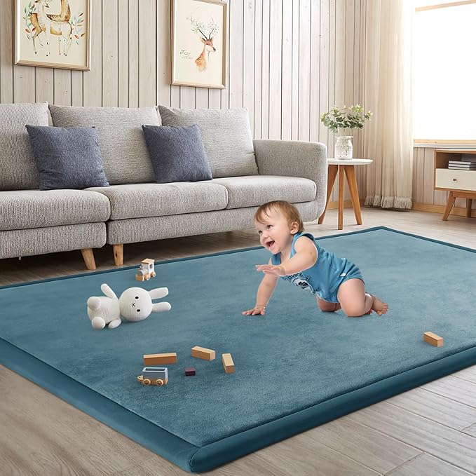 Baby Play Mat 1.2" Thick Memory Foam Nursery Rug Area Rug, 6’7” X 6’7” Yoga Mat Playmat Crawling Mat for Baby,Toddlers, Infants, Kids,Floor Mat Tatami Mat for Living Room with Non-Slip(Green)-Ruum Studio Home