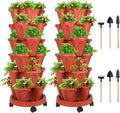 Vertical Planter 6 Tier Stackable Planters Garden Planters Strawberry Herb Flower and Vegetable Planter Indoor Outdoor Gardening Pots with Removable Wheels and Tools 2-Pack-Ruum Studio Home