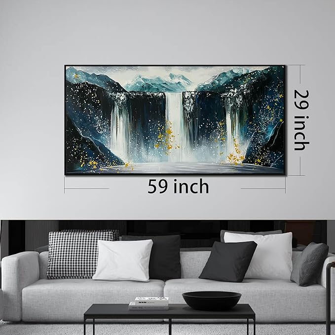 Waterfall Hand Painted Wall Art for Living Room - Mountains Wall Art for Office Decor - Landscape Big Wall Art for Living Room Size 29" x 59"-Ruum Studio Home