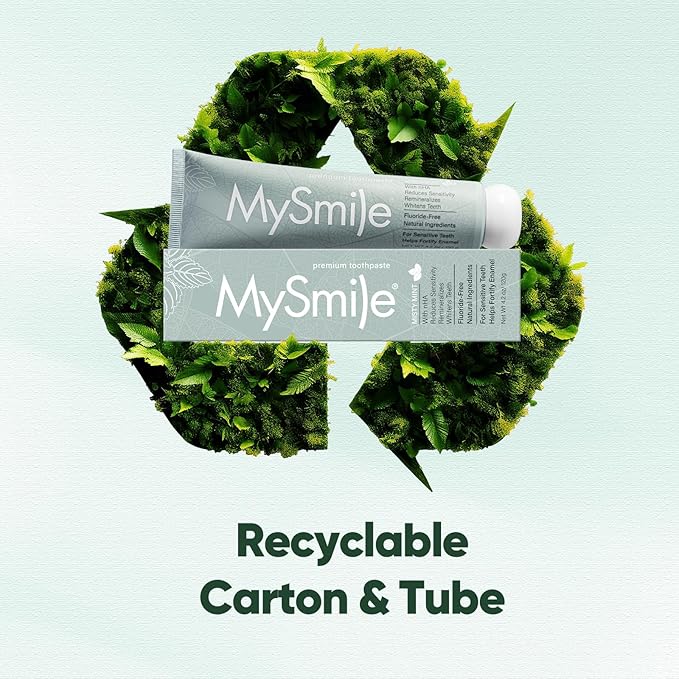 MySmile Fluoride Free Toothpaste, Nano Hydroxyapatite Toothpaste for Sensitive Teeth, Strengthens Enamel, Remineralizes & Whitens Teeth, Freshens Breath for Adults, SLS Free, Natural Misty Mint, 4.2oz-Ruum Studio Home