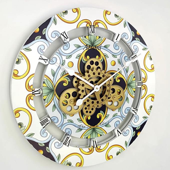 The Gears Clock Wall Clock Italy Collection with Moving Gears (Atrani, 24 inch Round)-Ruum Studio Home