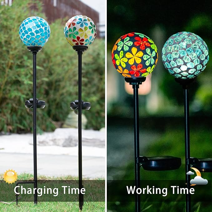 VCUTEKA Solar Garden Lights, Mosaic Solar Light Outdoor Waterproof LED Pathway Stake Light for Landscape Patio Yard Deck Walkway Decoration, 2 Pack-Ruum Studio Home