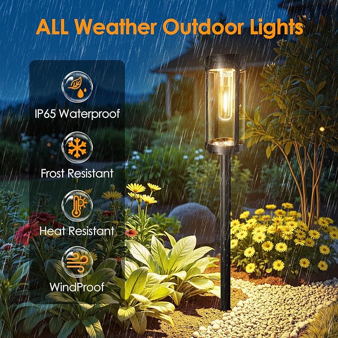Bright Solar Pathway Lights Outdoor, 2 Pack Upgraded Solar Powered Garden Lights Waterproof, Auto On/Off Solar Yard Light for Lawn Patio Walkway Driveway Landscape Lighting Decor (Warm White, 2 Pack)-Ruum Studio Home