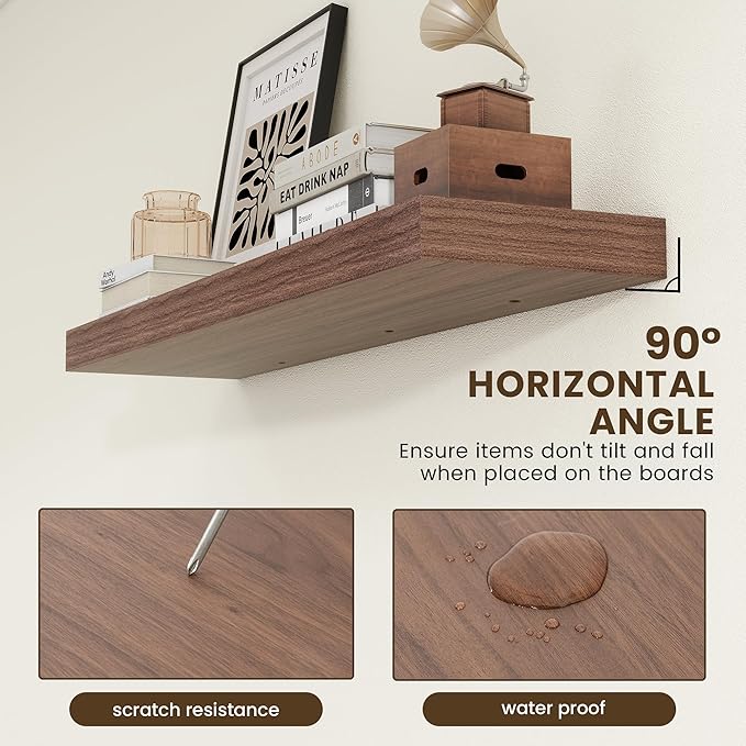 12 Inch Deep Floating Shelves, 48W x 12D Rustic Large Floating Shelves, Deep Walnut Wood Wall Shelves Set of 1 for Living Room Bathroom Laundry Room Bedroom Kitchen Home Office - Walnut-Ruum Studio Home