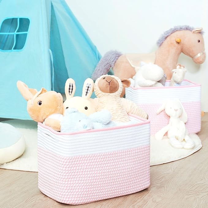MINTWOOD Design 3-Pack Storage Baskets for Shelves, Decorative Baskets for Organizing, Woven Baskets for Storage, Book Basket, Cube Organizer, Cube Storage Bin Box, Closet Organizers, Light Pink-Ruum Studio Home