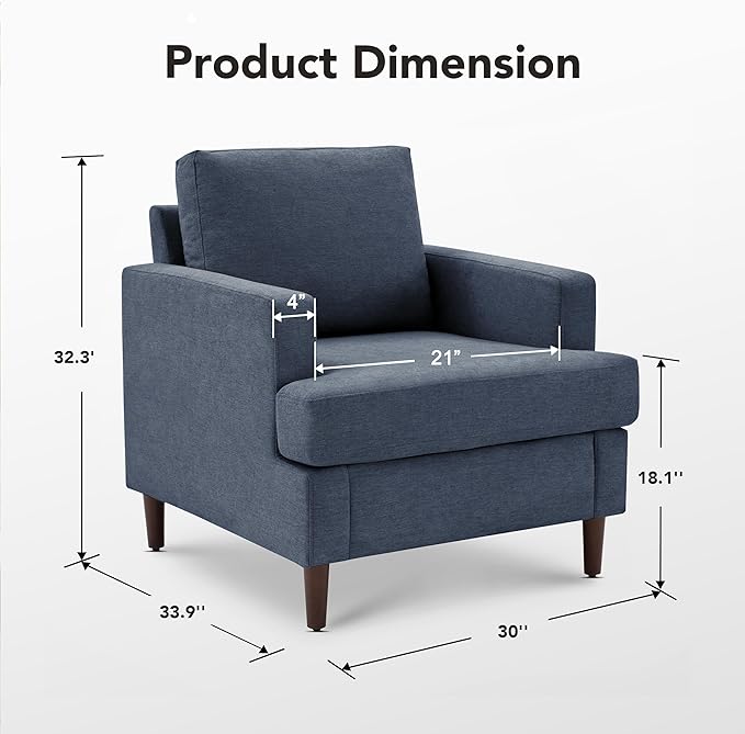 Mid-Century Accent Chair,Modern Linen Fabric Armchair for Living Room,Comfy Upholstered Reading Accent Chairs for Bedroom,Single Sofa Chair with Wood Legs (Blue Grey, 2 Pack)-Ruum Studio Home