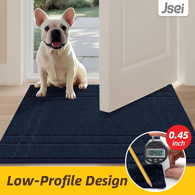 JSEI Entryway Rugs Doormat 24"x36", Non-Slip Dirt Trapper Door Mats Indoor, Washable Absorbent and Stain Resist Welcome Floor Mat for Front Door, Dog Door Mat, Muddy Wet Shoes & Paws, Navy Blue-Ruum Studio Home