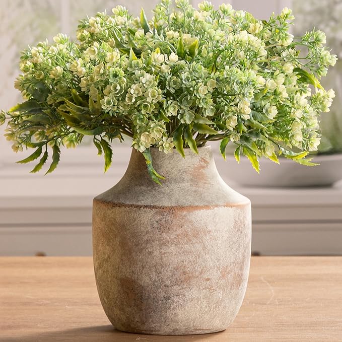 Mitt&Ditt Ceramic Flower Vase, 7.5 inch Off-White Farmhouse Rustic Vase, Handcrafted Weathered Pottery Vases, Small Flower Terracotta Vases for Home Decor, Living Room, Table, Shelf-Ruum Studio Home