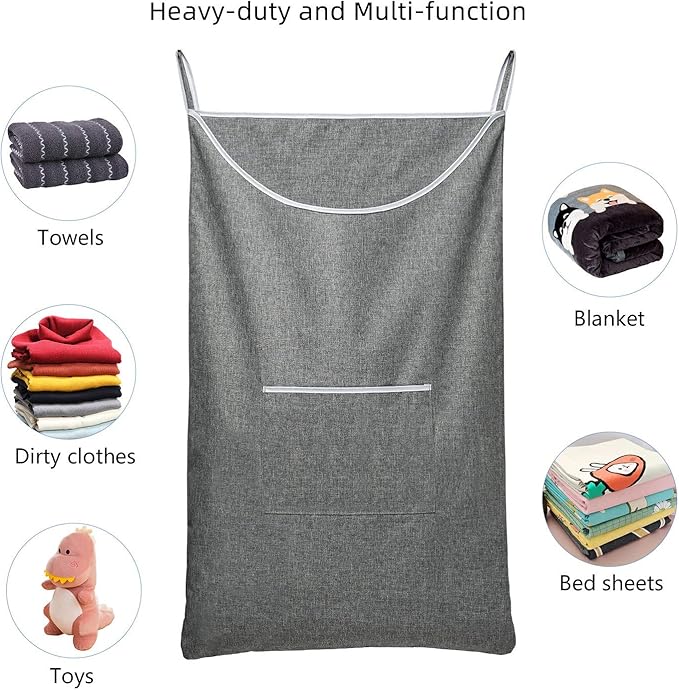 X-Large Door Hanging Hamper Bag,2 Pack Large Capacity Hanging Laundry Hamper Basket with Wide Opening Dirty Clothes Laundry Hamper Storage Bag Size 35X22inch(Grey-2Pack)-Ruum Studio Home