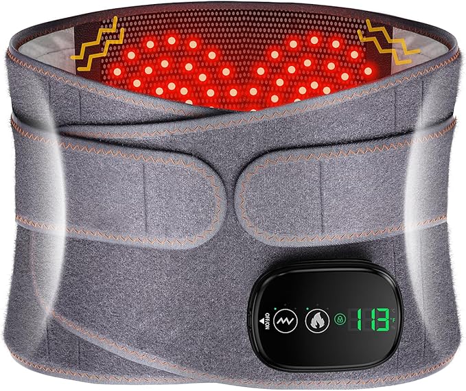 Lower Back Massager with Heat, Heating Pad for Back, Stomach Heating Pad, Waist Belt Wrap with Heat Vibration 3 Levels Adjustable, Touchscreen Control, Adjustable Size, Gifts for Dad Mom (Grey)-Ruum Studio Home