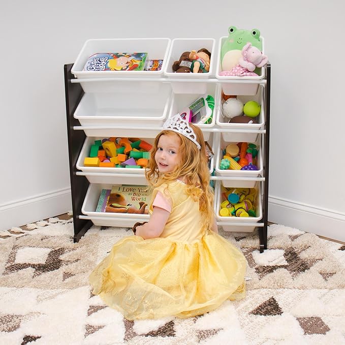 Humble Crew Kids Toy Storage Organizer with 12 Plastic Bins, Espresso/White – Removable Bins for Playroom, Bedroom, Toddler Furniture for Boys and Girls Ages-Ruum Studio Home