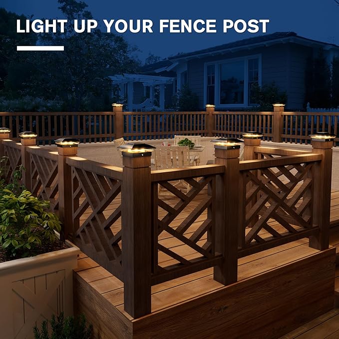 VOLISUN Solar Post Cap Light Outdoor,Solar Fence - Post Lights Waterproof for 4x4/5x5/6x6 Wooden/Vinyl Post,Black Deck Cap Light Solar Powered with Warm White for Garden/Patio/Porch 8pack-Ruum Studio Home
