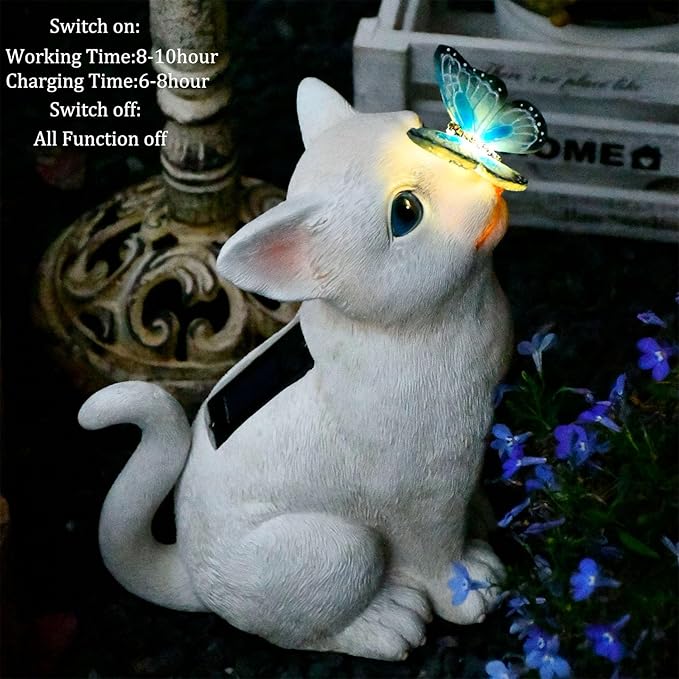 Cat Garden Figurines Outdoor Decor Solar Statue with LED Lights for Patio Lawn Yard Art Decoration Housewarming Garden Gift-Ruum Studio Home
