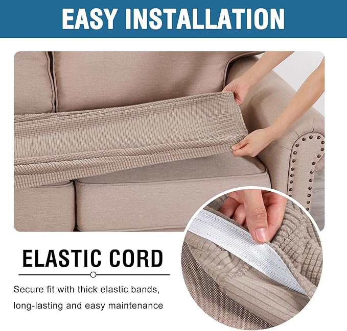 H.VERSAILTEX Super Stretch Individual Seat Cushion Covers Sofa Covers Couch Cushion Covers Slipcover Sets Thick Jacquard Textured Twill Fabric (1 Piece Sofa Cushion Cover, Sand)-Ruum Studio Home