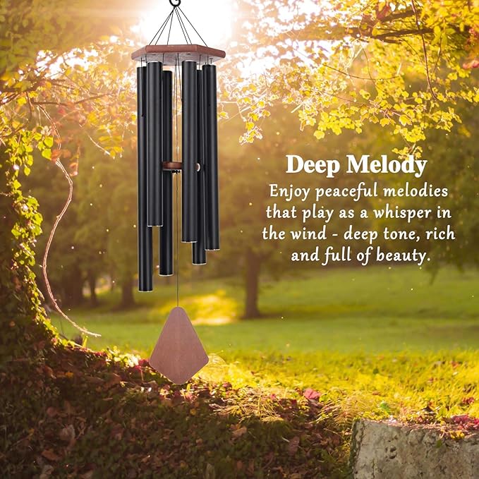 Wind Chimes Outdoor Large Deep Tone, 44 Inches Sympathy Wind Chimes Tuned Soothing Melody, Memorial Wind-Chime with 6 Heavy Tubes for Outside Decoration, Garden/Yard. Black Wind Chime-Ruum Studio Home