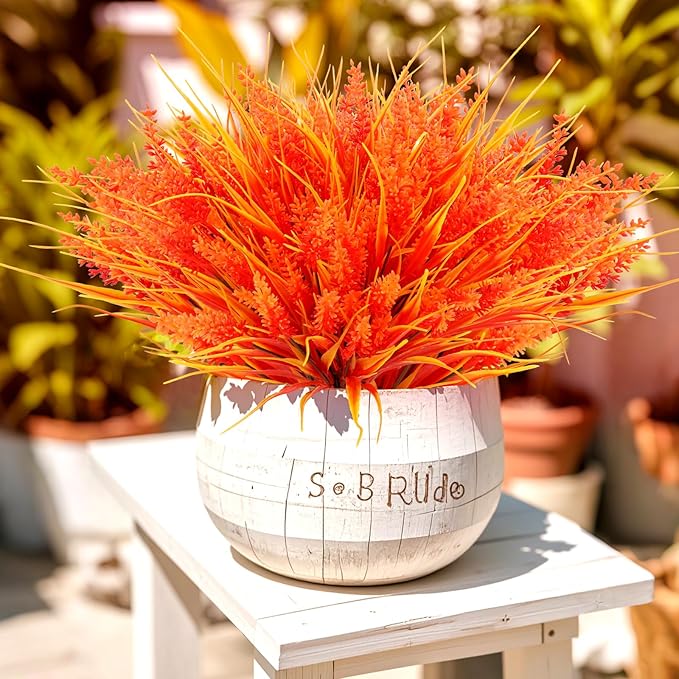 Geegoods 24 Bundles Artificial Fall Flowers Outdoor – Faux Lavender Flowers with Monkey Grass UV Resistant Plastic Faux Plants for Garden Porch Patio Home Decor, Autumn Color-Ruum Studio Home