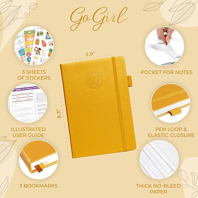 GoGirl Food Journal & Wellness Planner –– Diet & Fitness Diary – Nutrition Journal with Meal, Exercise & Weigh Loss Tracker, A5 (Amber Yellow)-Ruum Studio Home