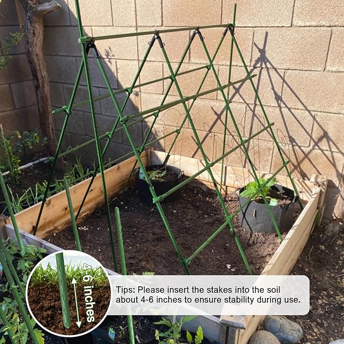 Garden Stakes 60 Pack, 16 Inch Each, DIY 3ft 4ft 5ft 6ft 7ft Sturdy Steel Plant Stakes with 50 Connectors, 30 Rotatable Clips, 10 A-Type Connecting Pipe and 164 Feet Twist Tie for Climbing Plants-Ruum Studio Home