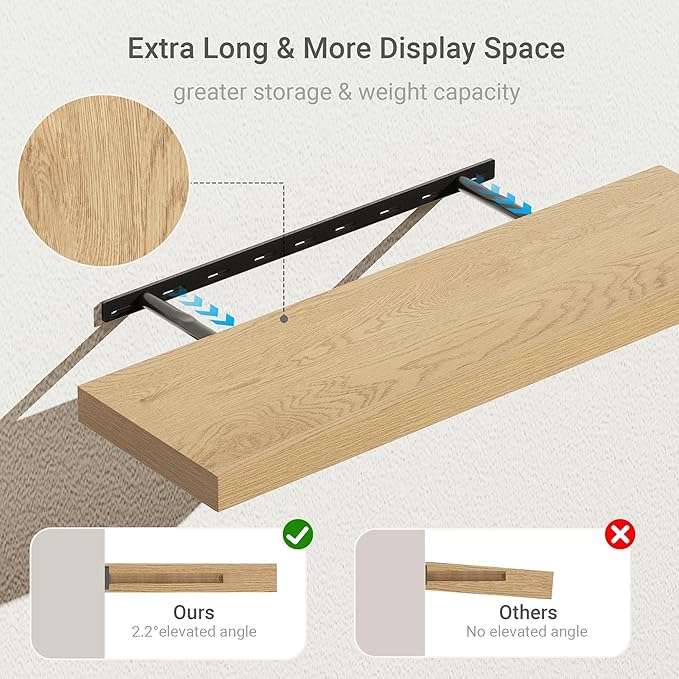 10 inches Deep Floating Shelves 36 inch Long, Large Oak Wall Shelves Heavy Duty 70 lbs for Bedroom, Bathroom, Living Room, Kitchen, Office, Modern Shelf Home Decor with Invisible Bracket-Ruum Studio Home