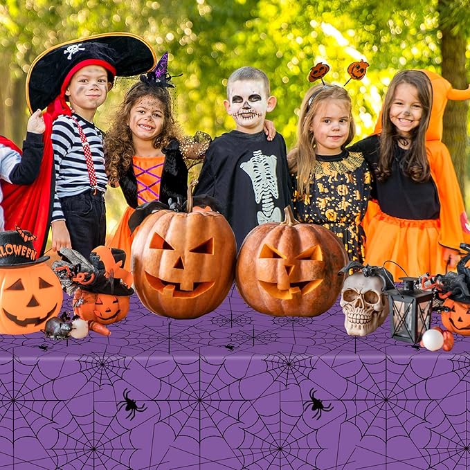 2 Pcs Halloween Tablecloth - Plastic Halloweens Spider Webs Table Cloth, Purple Disposable Rectangle Spiderweb Table Cover for Halloween Party Decorations Supplies Favors Tables Decor, 108 x 54 Inch-Ruum Studio Home