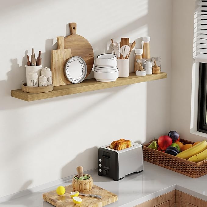 48 Inch Floating Shelves, 8 Inch Deep Floating Shelves for Wall, Hanging Shelf with Invisible Brackets, Deep Shelves for Bathroom, Bedroom, Living Room, Oak, Set of 1-Ruum Studio Home